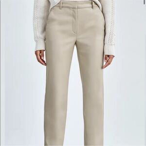 Aritzia Babaton Straight-Leg Leather Trousers in Light Beige